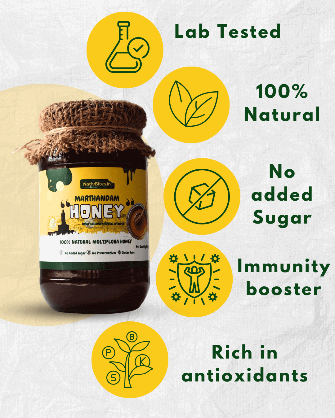 Premium Marthandam Pure Honey Pouch - Smart Pack (240g) - NativBites.in
