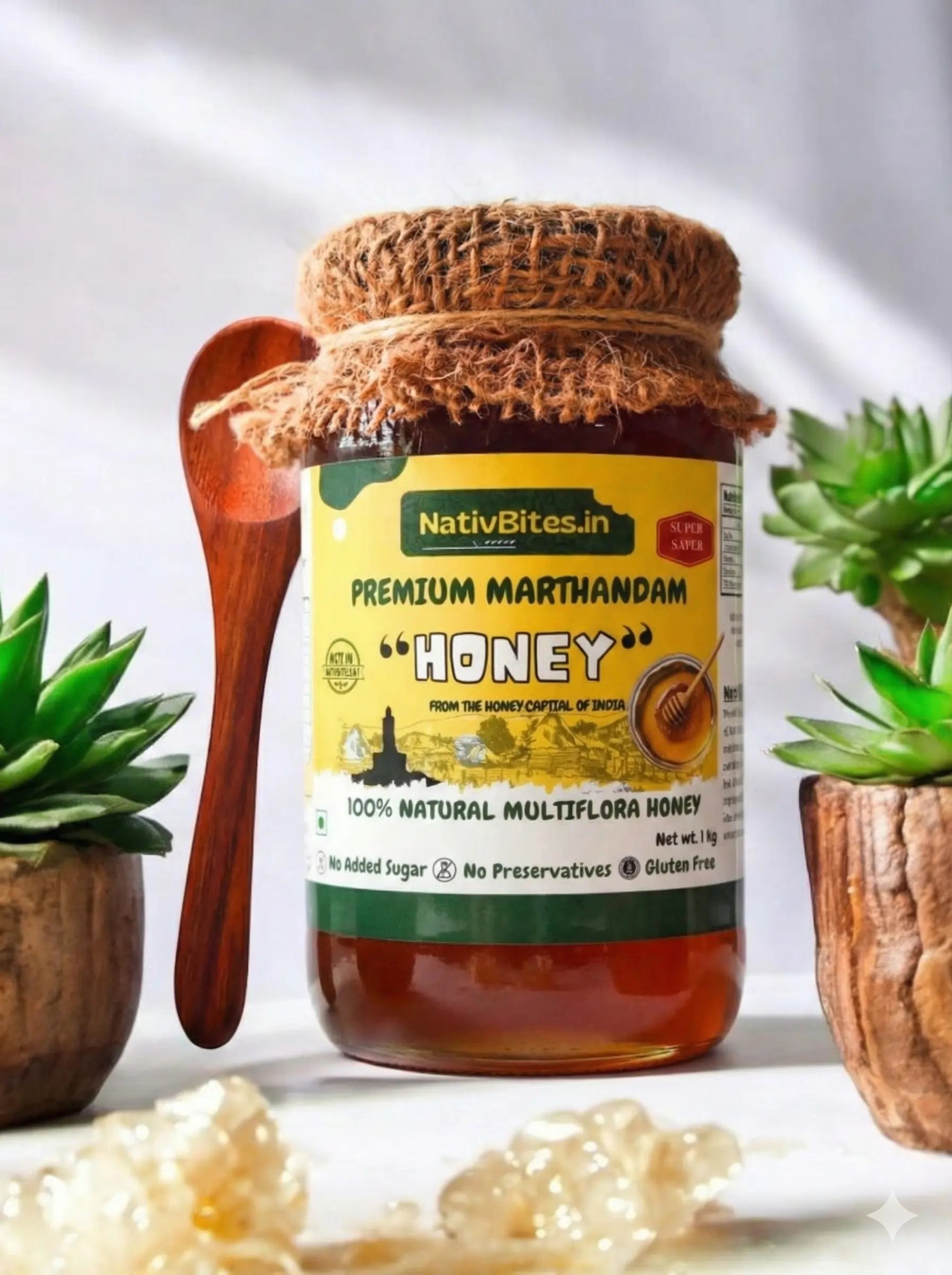 Premium Marthandam Honey 1kg with Free Wooden Spoon