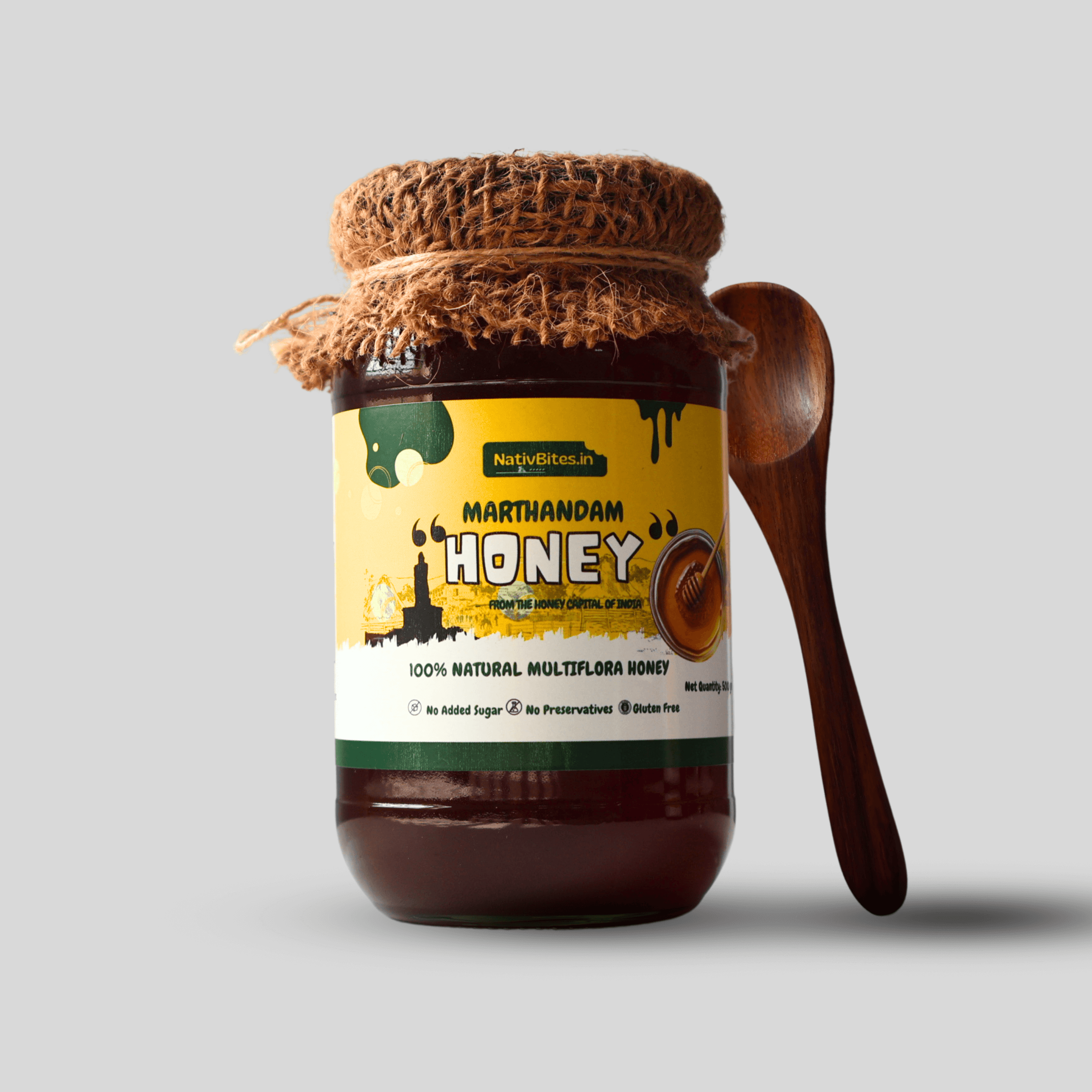 Premium Marthandam Honey |100% Natural Honey & Lab tested✅500g + Free Wooden Honey Spoon - NativBites.in