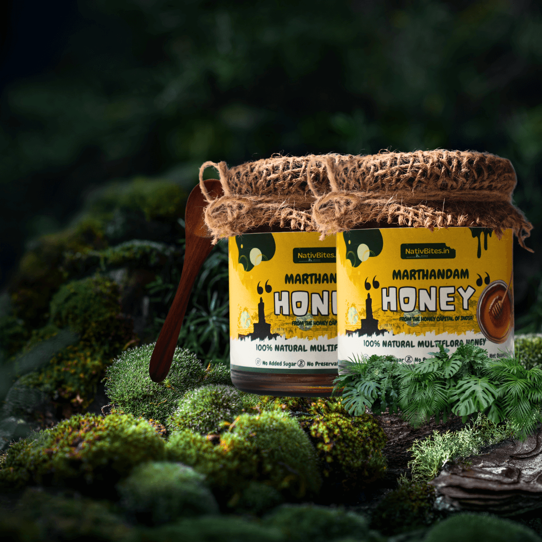 Premium Marthandam Honey |100% Natural Honey & Lab tested✅400g (200g+200g)Combo Pack + Free Wooden Honey Spoon - NativBites.in