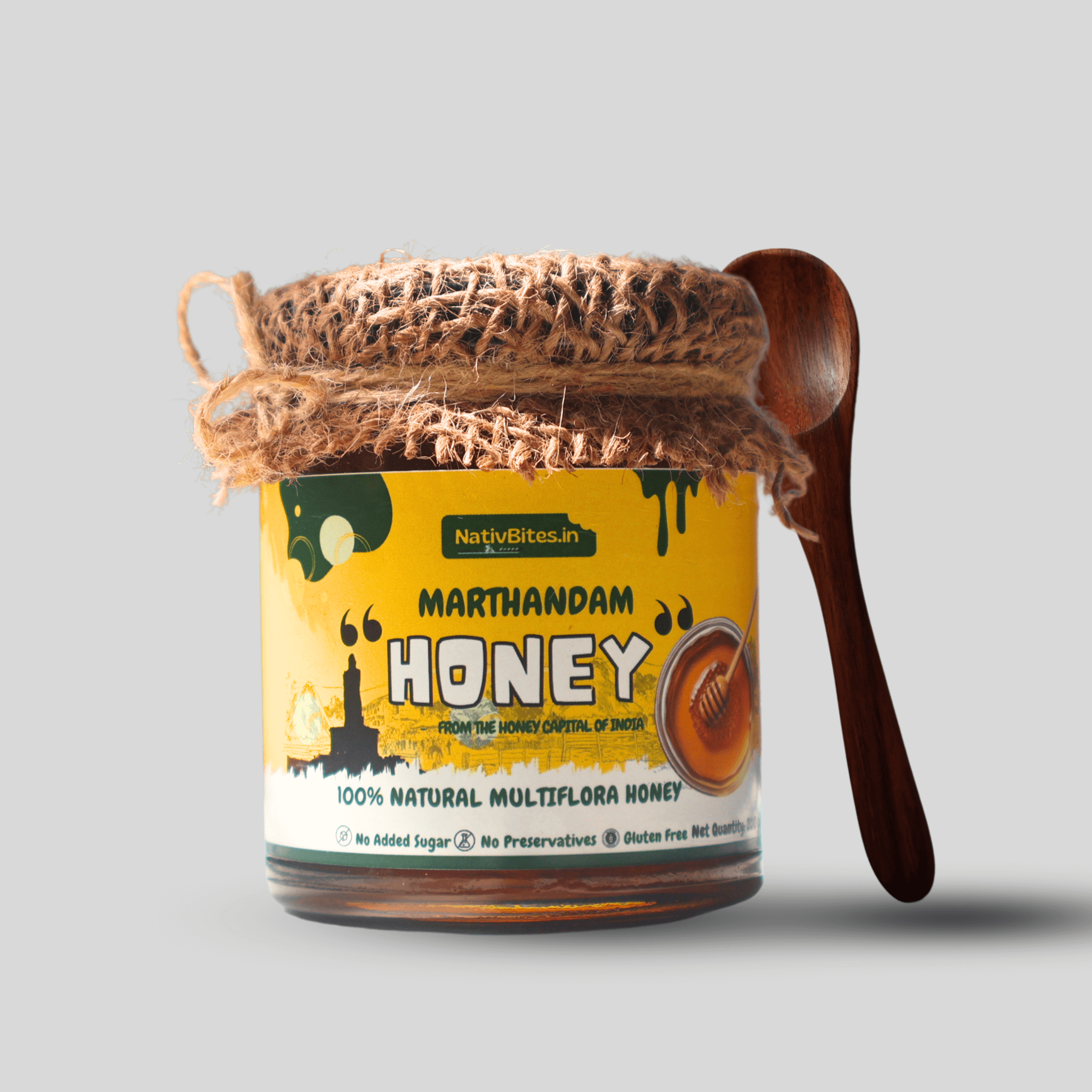 Premium Marthandam Honey |100% Natural Honey & Lab tested✅400g (200g+200g)Combo Pack + Free Wooden Honey Spoon - NativBites.in