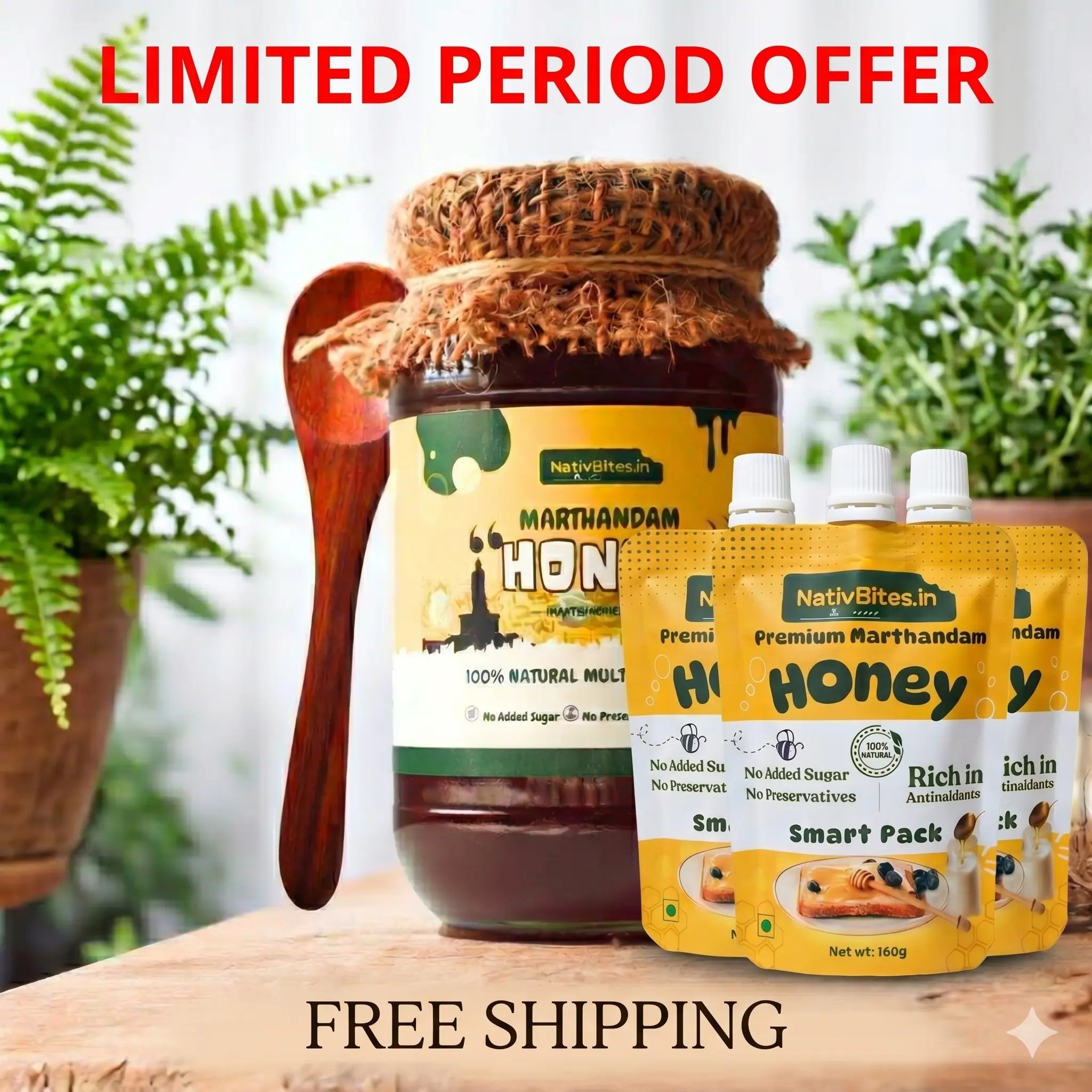 Marthandam Honey Starter Combo- 500g Jar + 3 Honey Pouches
