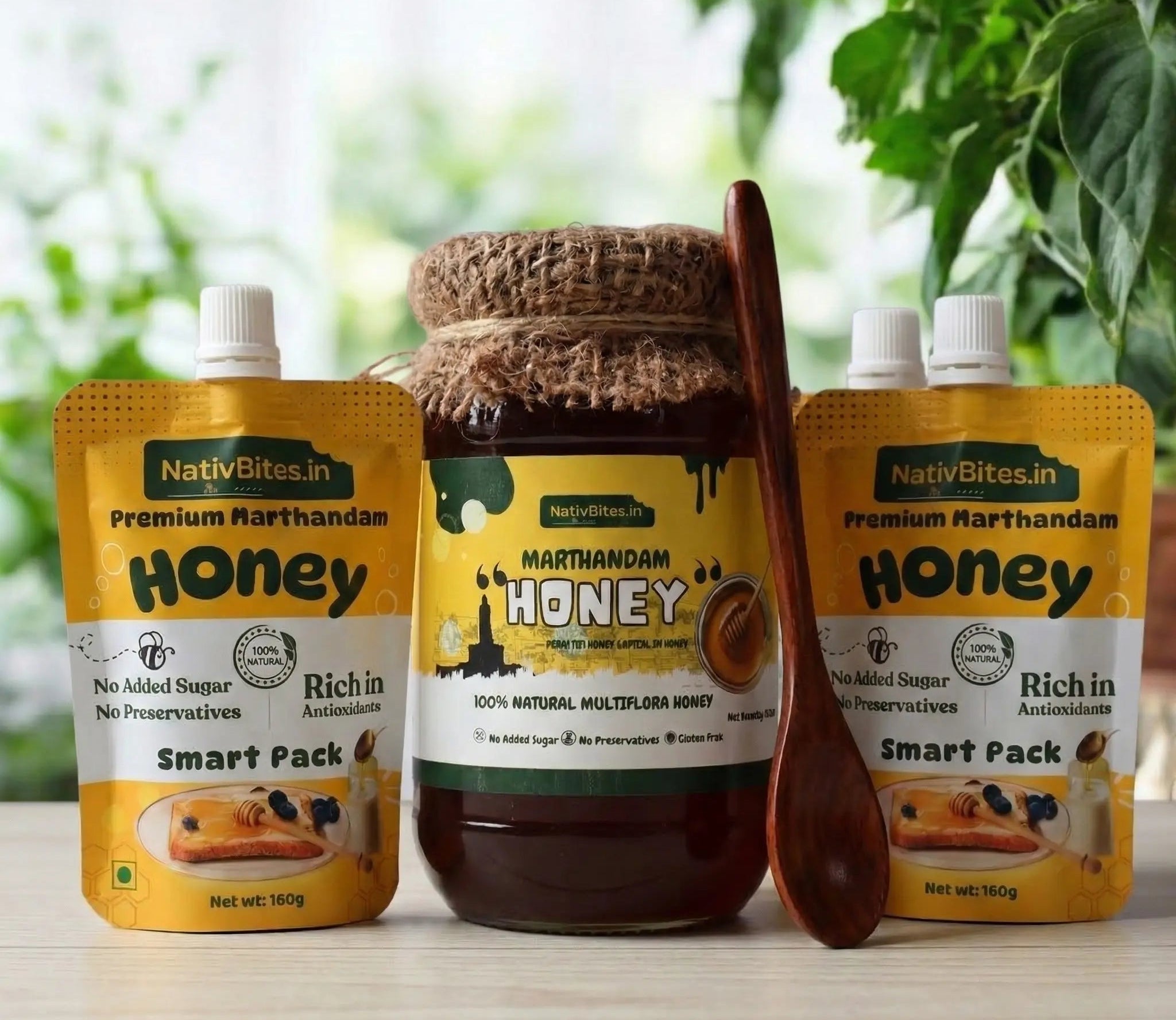 Marthandam Honey Starter Combo- 500g Jar + 3 Honey Pouches
