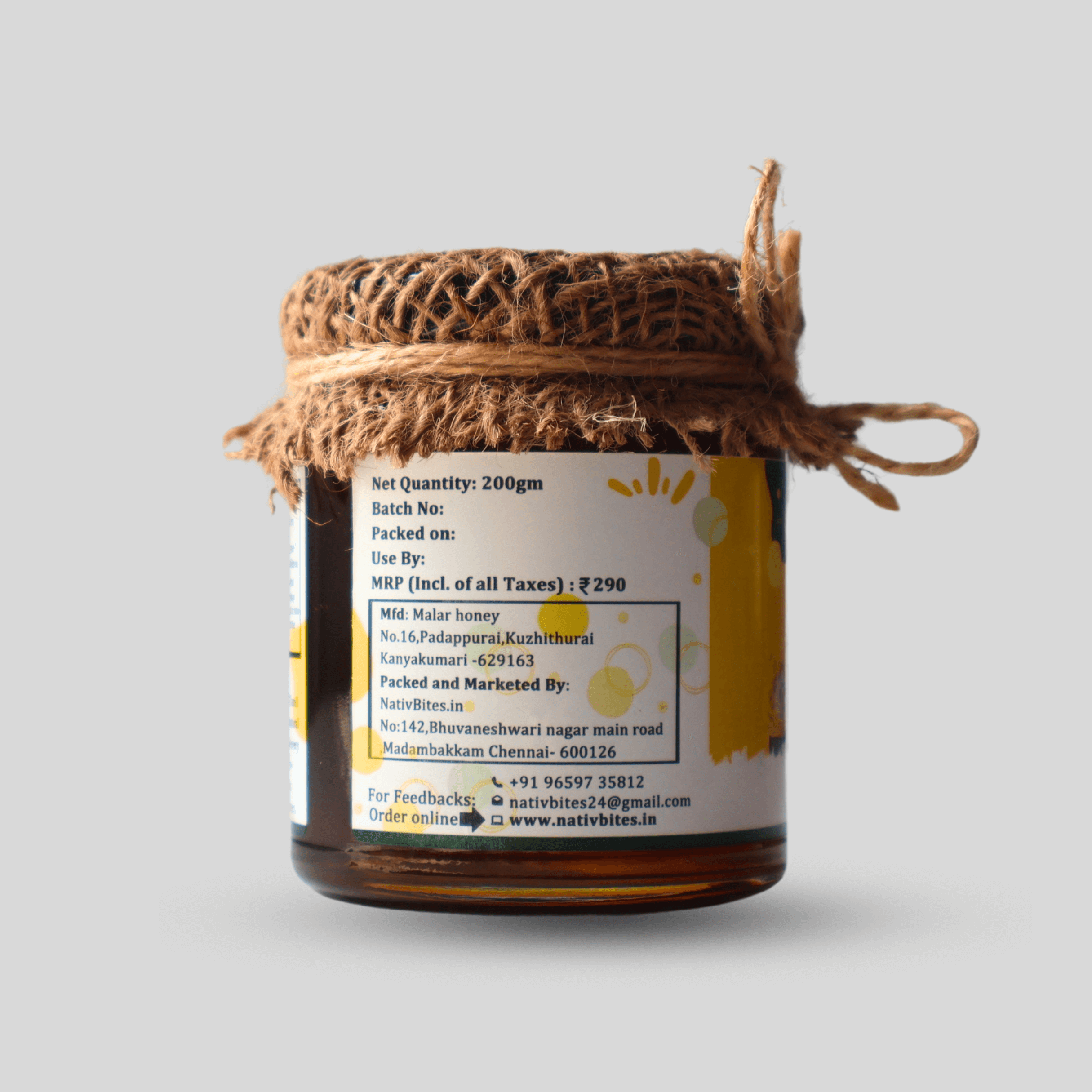 Premium Marthandam Honey |100% Natural Honey & Lab tested✅400g (200g+200g)Combo Pack + Free Wooden Honey Spoon - NativBites.in