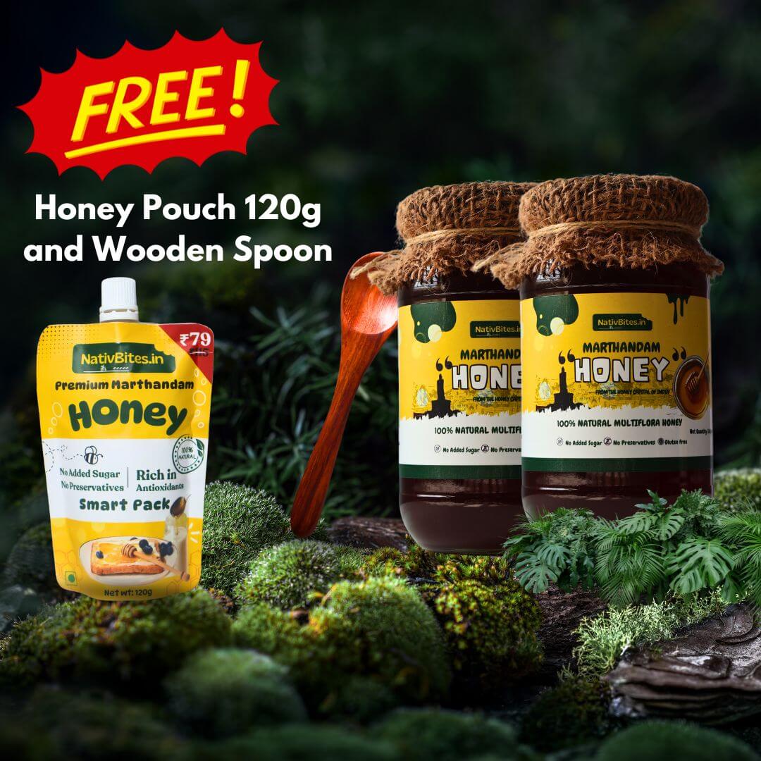 Premium Marthandam Pure Honey (1kg) + Free Honey Pouch (120g) & Wooden Spoon - NativBites.in