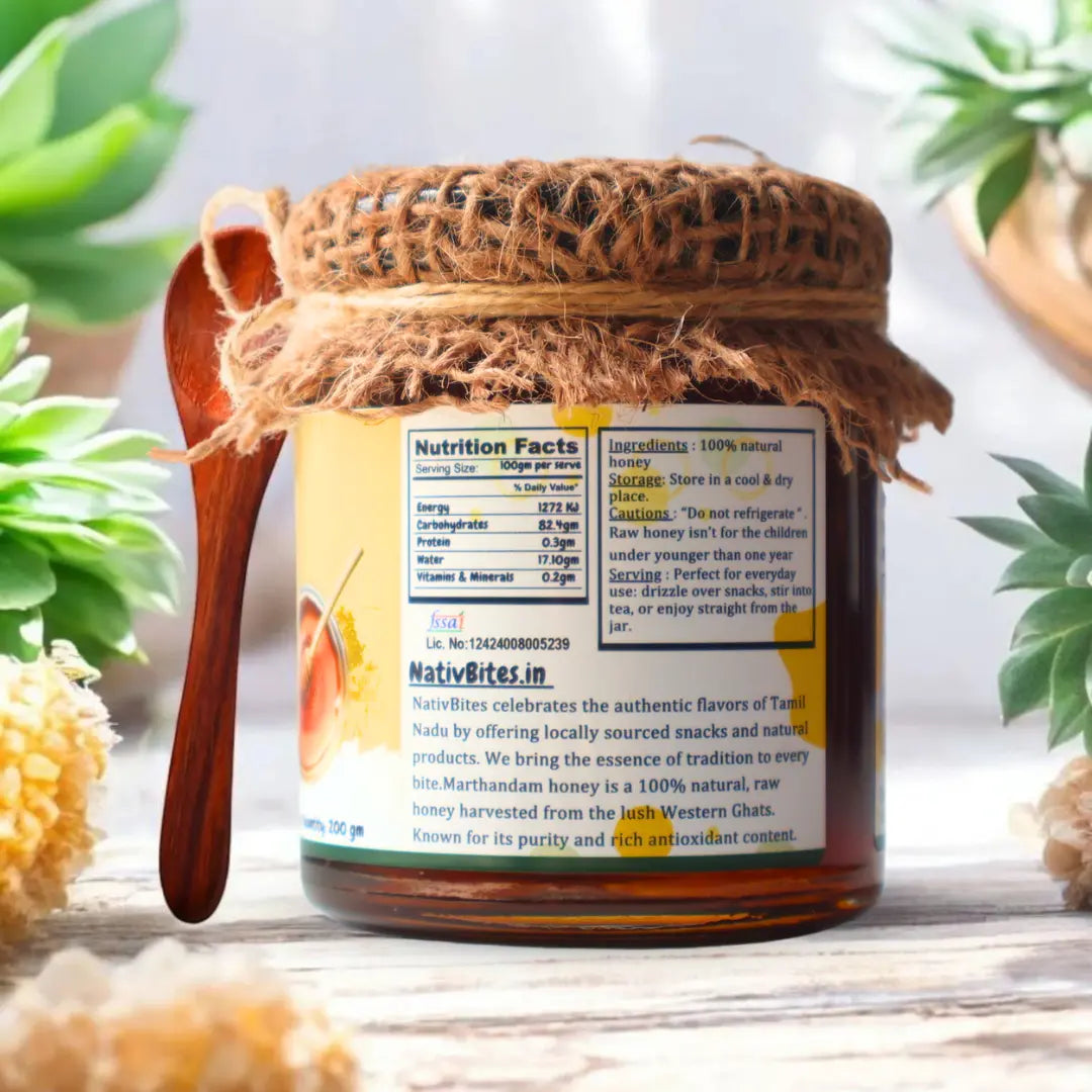 Premium Marthandam Pure Honey (200g) + Free Wooden Spoon