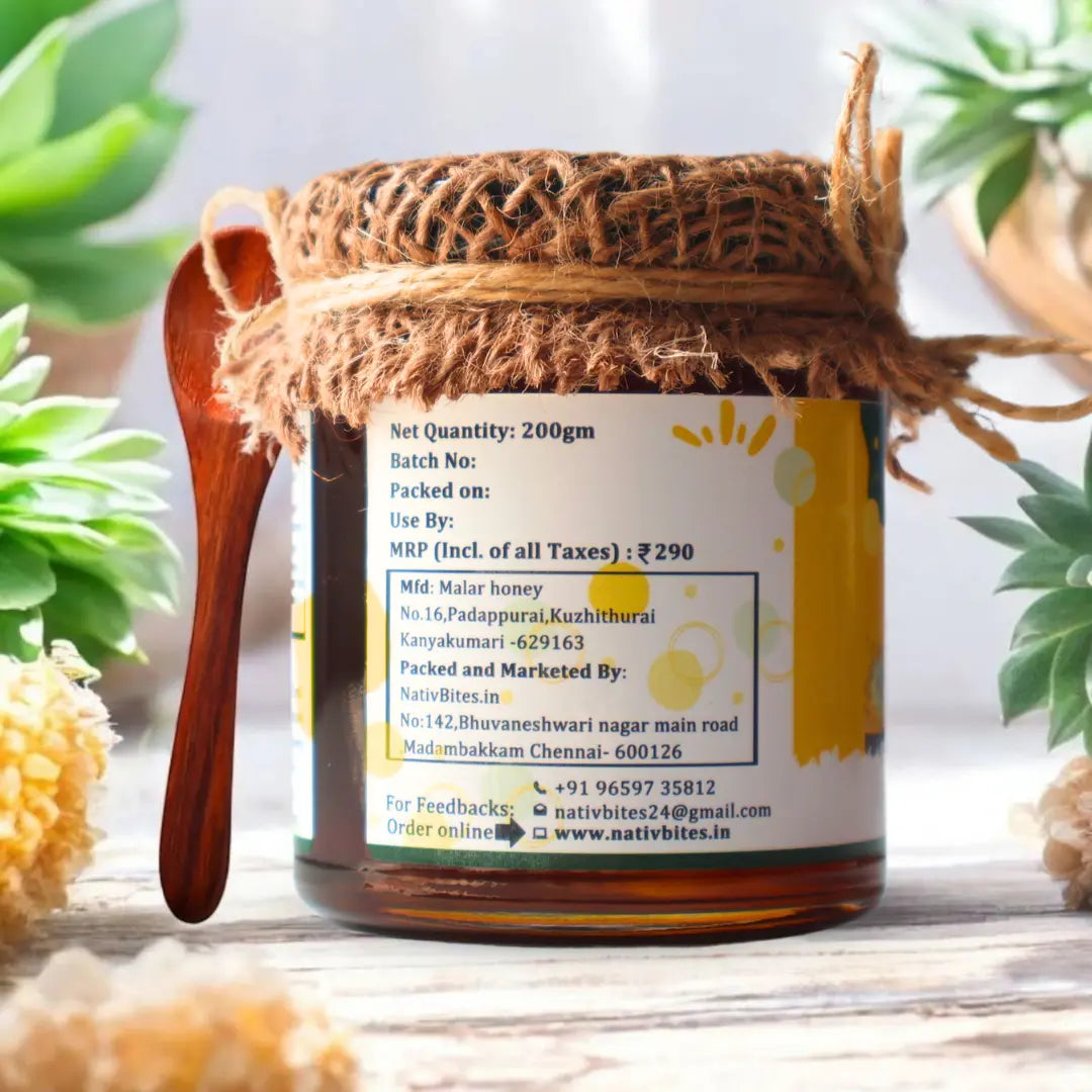 Premium Marthandam Pure Honey (200g) + Free Wooden Spoon