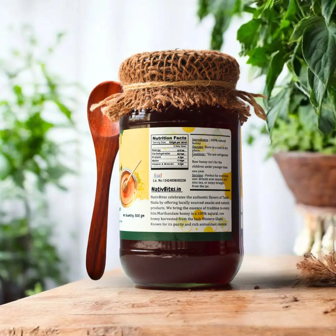 Premium Marthandam Pure Honey (1kg) + Free Honey Pouch (120g) & Wooden Spoon