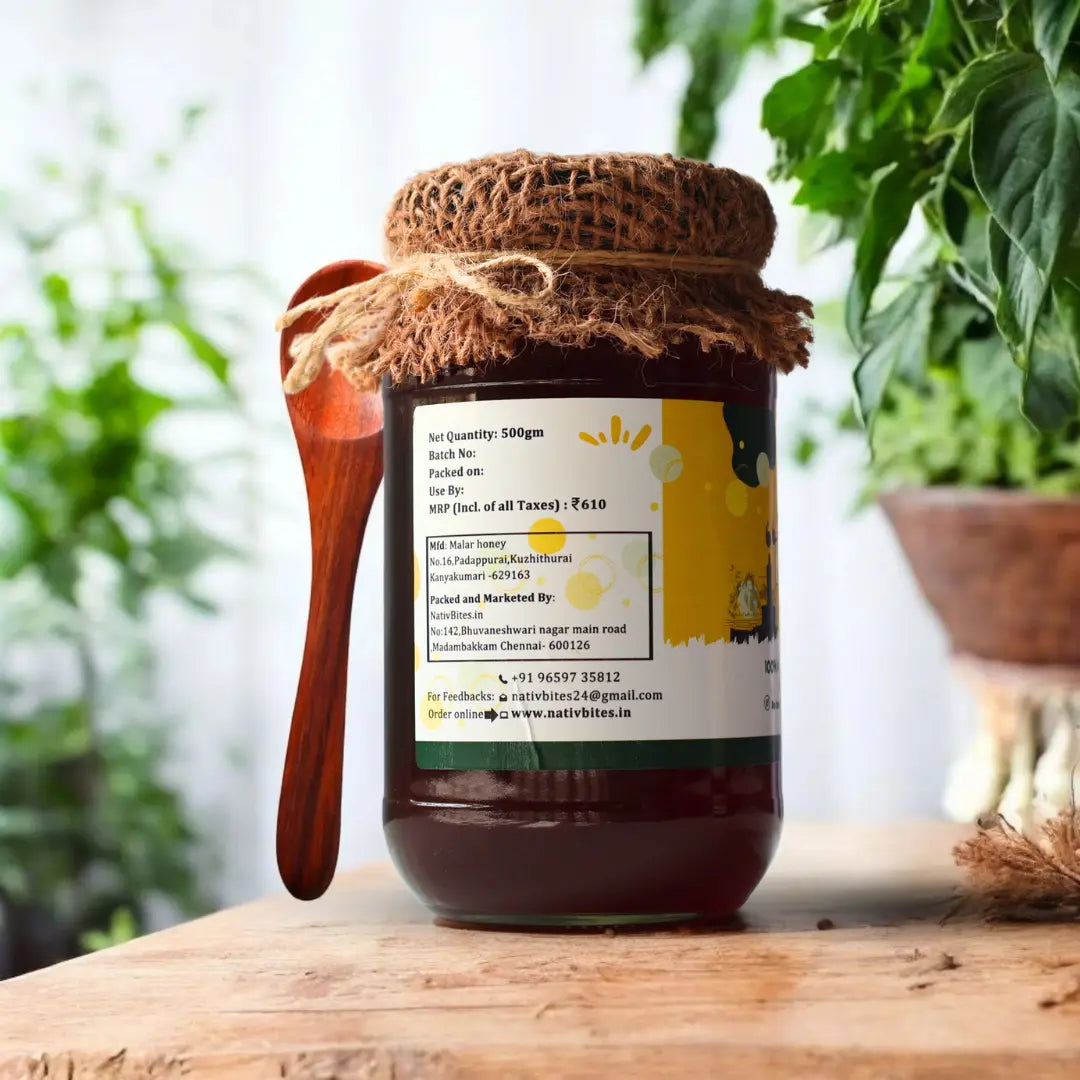 Premium Marthandam Pure Honey (1kg) + Free Honey Pouch (120g) & Wooden Spoon