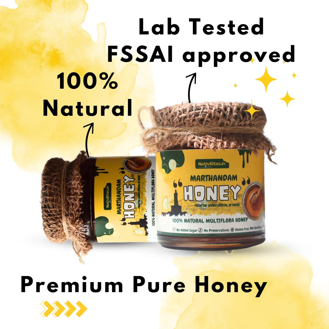Premium Marthandam Pure Honey (1kg) + Free Honey Pouch (120g) & Wooden Spoon